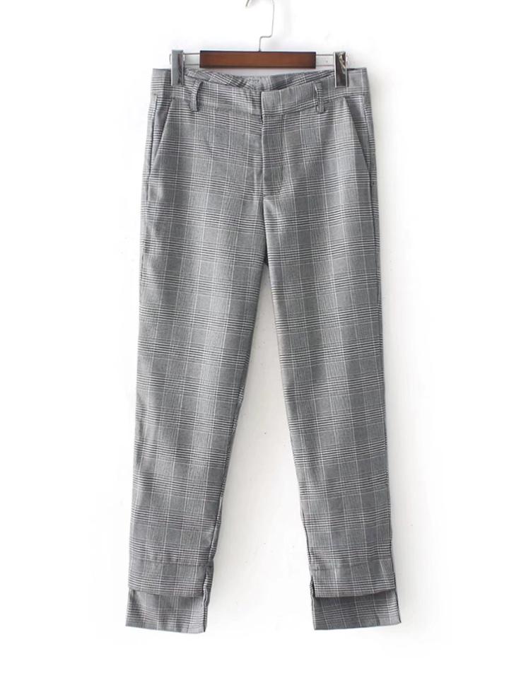 Romwe Step Hem Glen Plaid Pants