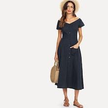 Romwe Off-shoulder Pocket Dress