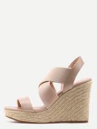 Romwe Faux Leather & Elastic Strap Wedges - Apricot