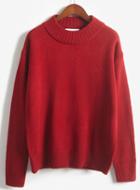 Romwe High Neck Knit Wine Red Sweater