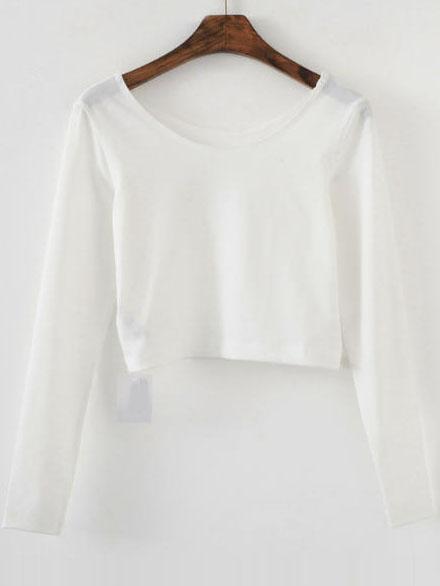 Romwe White Long Sleeve Crop T-shirt