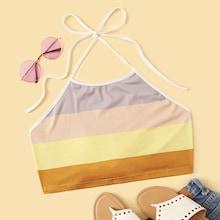 Romwe Cut And Sew Panel Halter Top