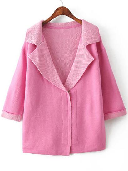 Romwe Zip Lapel Pink Cardigan
