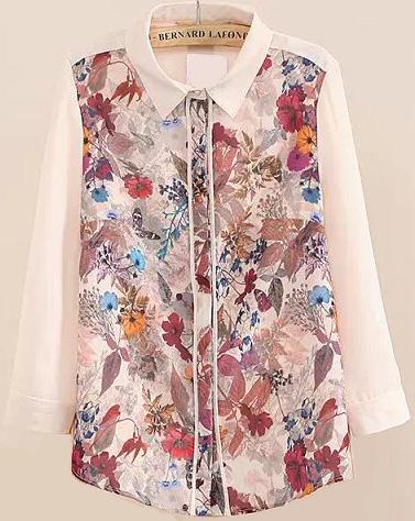 Romwe Floral Lapel Slim Blouse