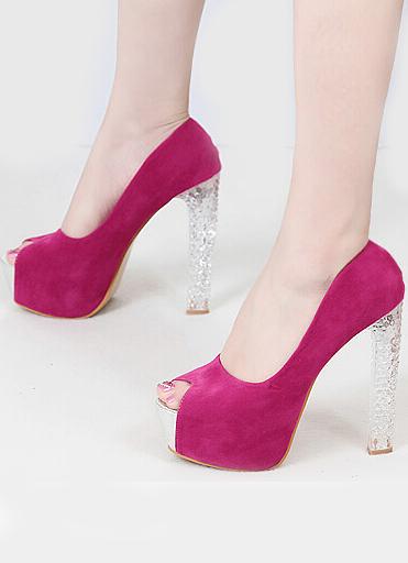 Romwe Rose Red Hidden Platform High Heeled Peep Toe Pumps