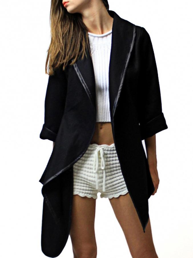 Romwe Lapel Asymmetrical Long Black Coat