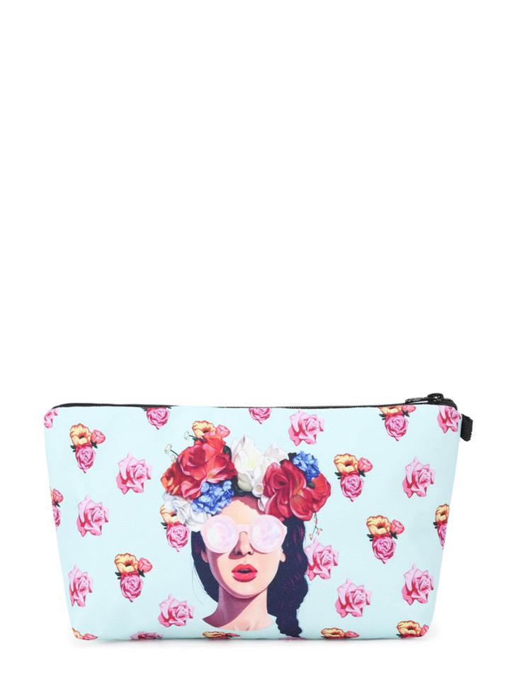 Romwe Flower Print Zipper Pouch