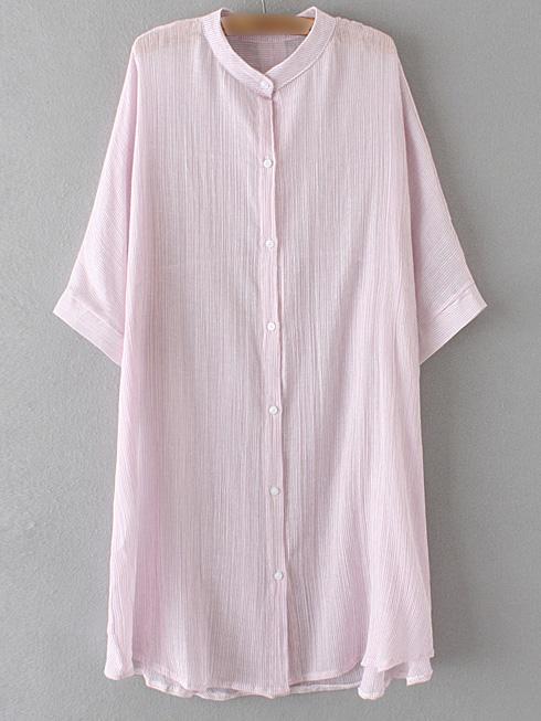 Romwe Pink Half Sleeve Lapel Buttons Front Blouse