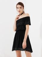 Romwe Flounce Layered Neckline Crochet Trim Swing Dress