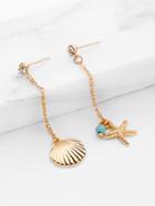 Romwe Starfish & Shell Design Mismatch Earrings