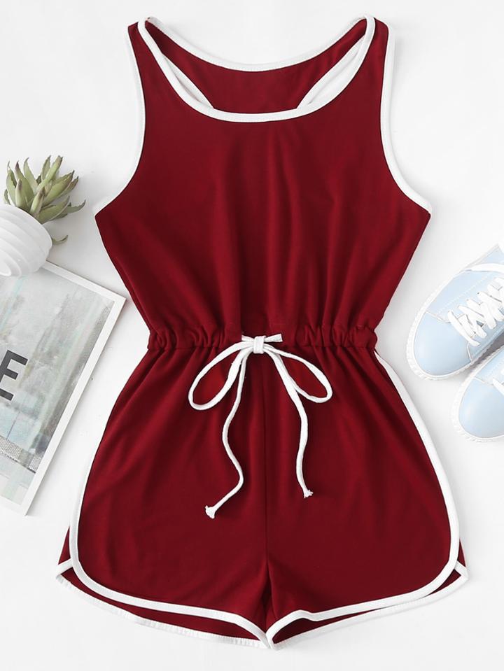Romwe Drawstring Waist Ringer Romper