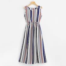 Romwe Barcode-stripe Elastic Waist Dress