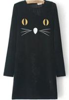Romwe Cat Print Velvet Dress