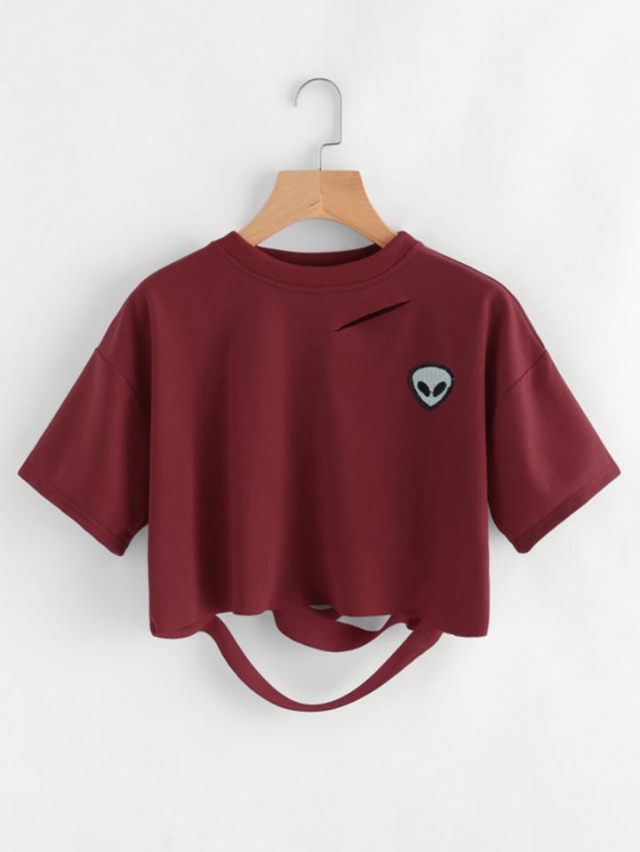 Romwe Alien Patch Ripped Tee