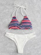 Romwe Cut Out Striped Bikini Set