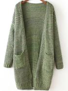 Romwe Long Sleeve Pockets Loose Green Coat