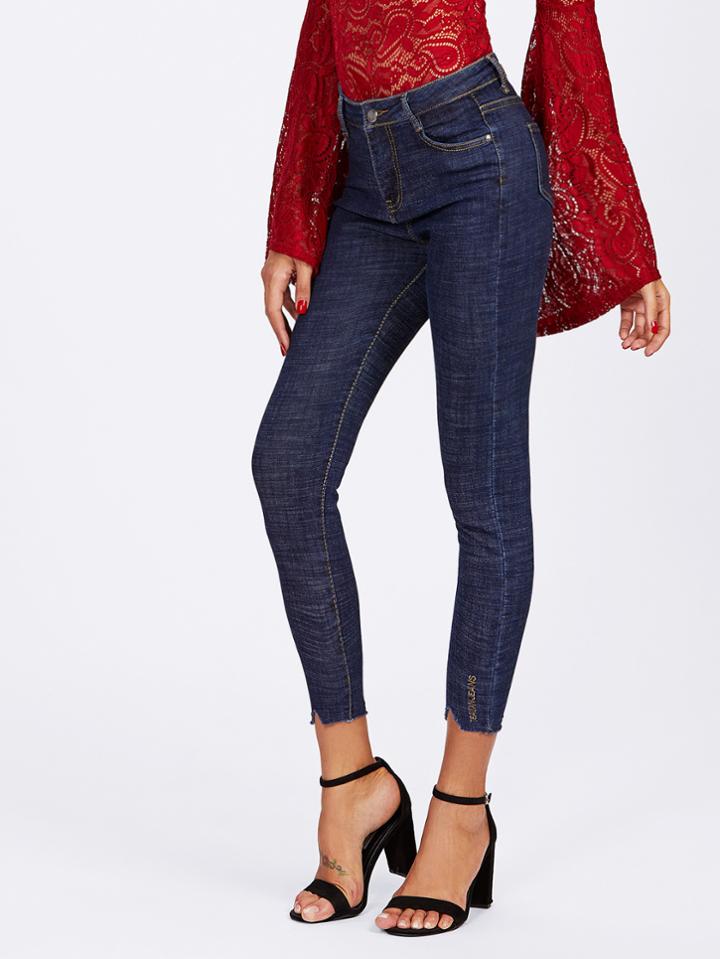 Romwe Cut Out Ripped Hem Skinny Jeans