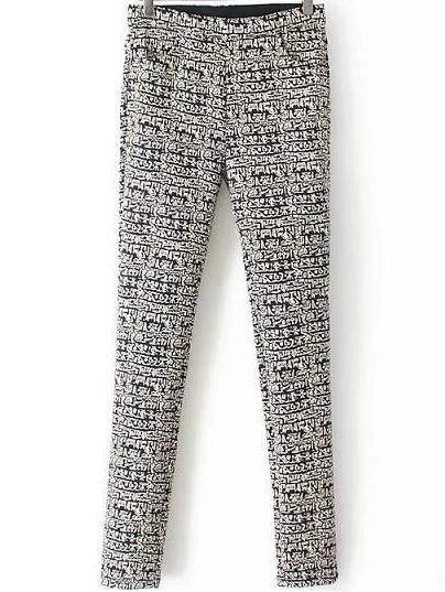 Romwe Elastic Waist Abstract Print Leggings