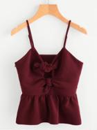 Romwe Hollow Knot Front Textured Peplum Cami Top