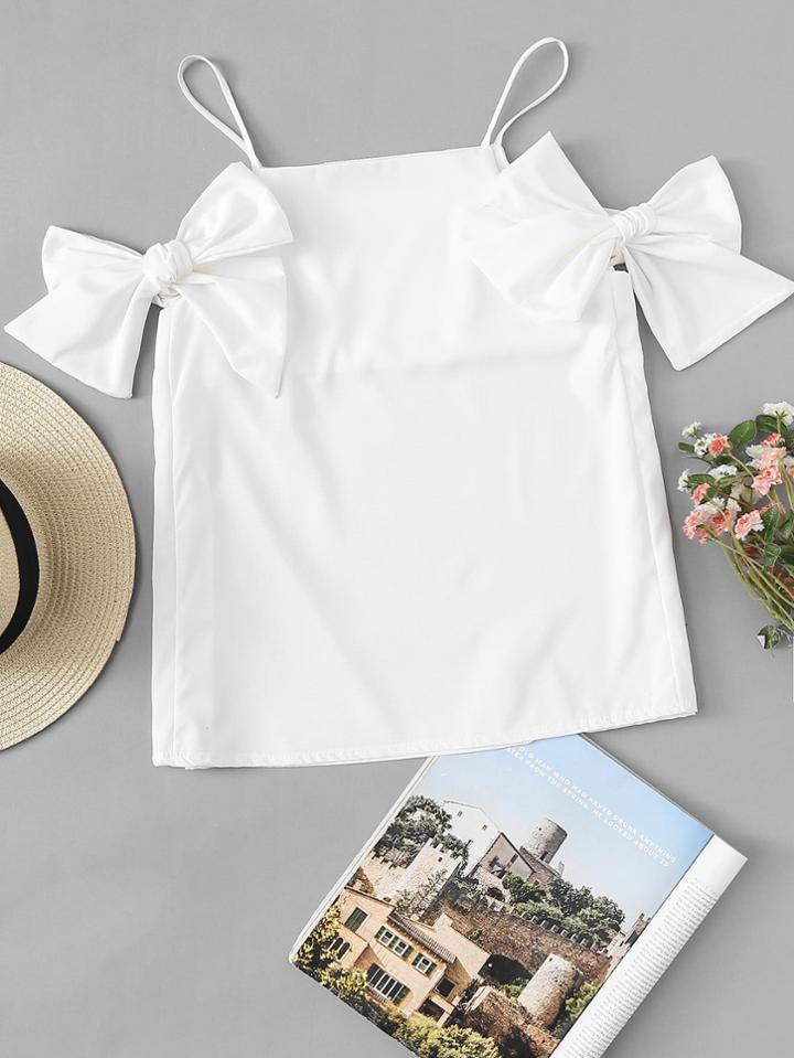 Romwe Open Shoulder Knot Sleeve Top