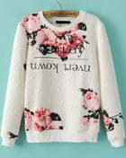 Romwe Floral Jacquard Loose Sweatshirt