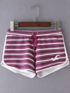 Romwe Multicolor Tie-waist Seagull Print Stripe Shorts