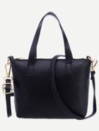 Romwe Black Pebbled Faux Leather Tote Bag With Strap
