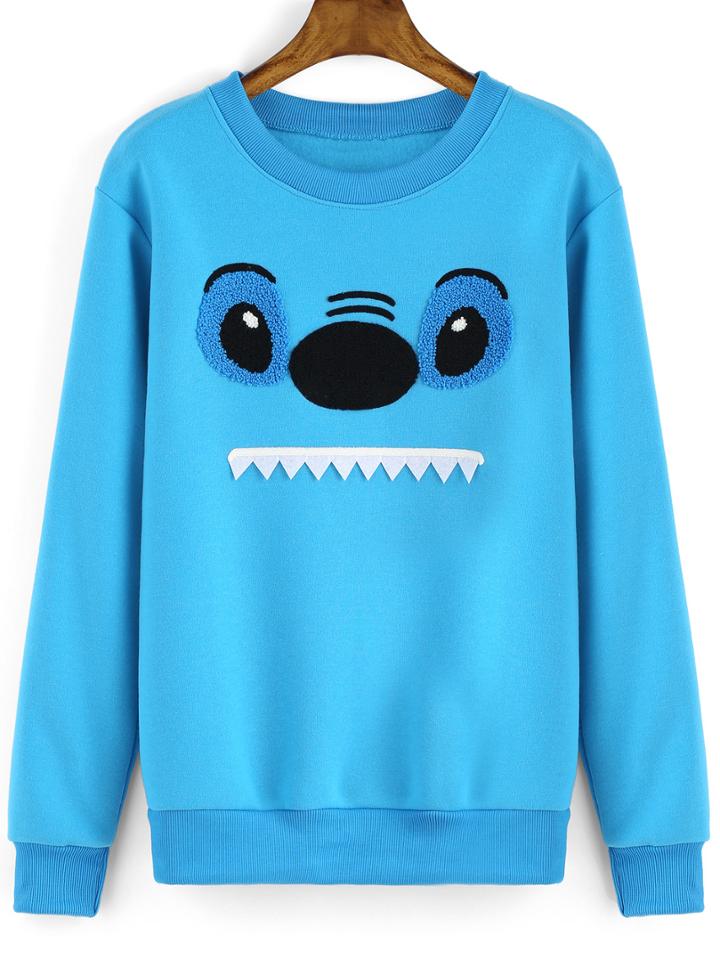 Romwe Round Neck Cartoon Print Sweatshirt
