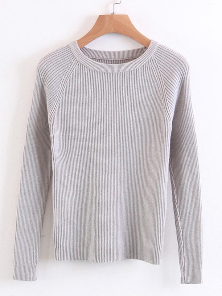 Romwe Raglan Sleeve Slim Fit Ribbed Knitwear