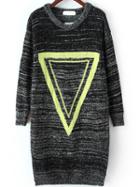 Romwe Triangle Print Slit Black Sweater Dress