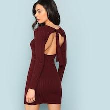 Romwe Knot Back Backless Bodycon Dress
