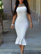 Romwe White Ruffled Hem Bandeau Bodycon Dress