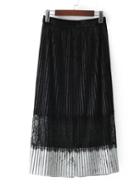 Romwe Lace Insert Velvet Pleated Skirt