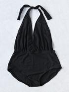 Romwe Plunging Neckline Halter Swimsuit