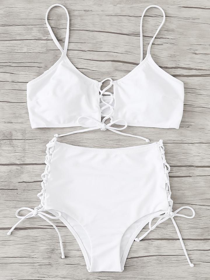 Romwe Lace Up Detail Bikini Set