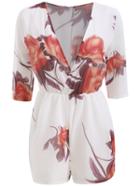 Romwe V Neck Florals Chiffon Romper