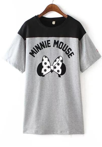 Romwe Bow Letter Print Grey Dress