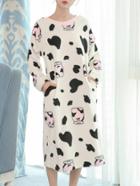 Romwe Faux Fleece Cow Print Night Dress