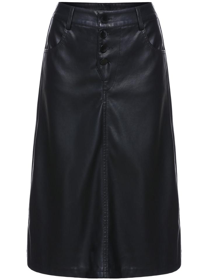 Romwe Buttons Pu A-line Skirt