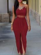 Romwe Burgundy Crop Cami Top With Draped Skirt