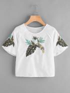 Romwe Leaf Embroidered Blouse
