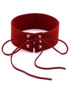 Romwe Red Lace Up Wide Choker Necklace