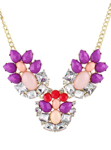 Romwe Purple White Gemstone Gold Chain Necklace