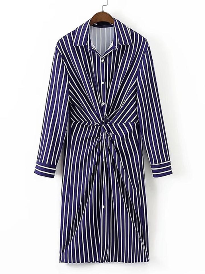 Romwe Twist Front Striped Shirt Dress