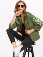 Romwe Symmetrical Embroidered Sleeve Pocket Front Utility Jacket