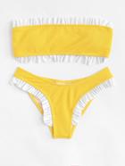 Romwe Ruffle Trim Ribbed Bikini Set