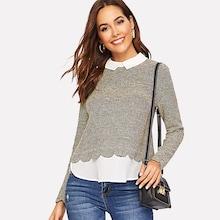 Romwe Two-tone Color Block Collar Top