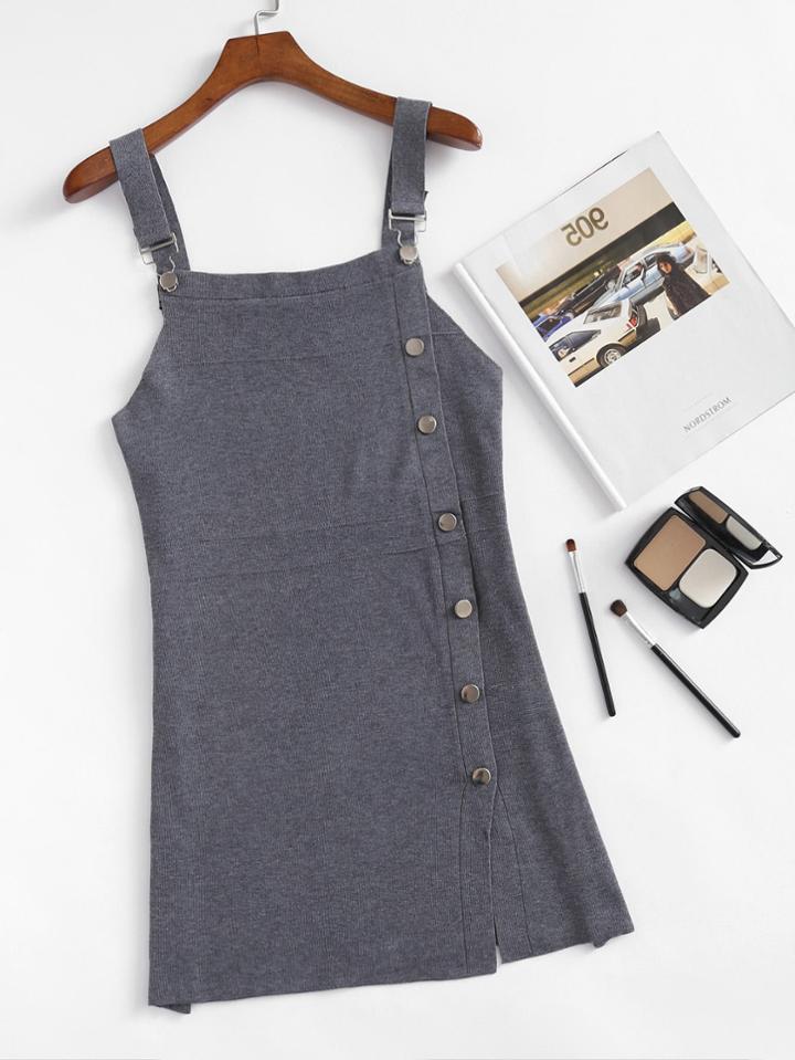 Romwe Single Breasted Pinafore Dress
