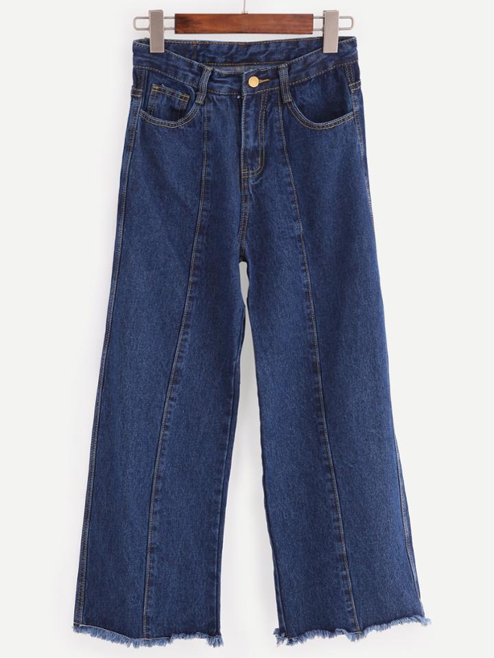 Romwe Blue Raw Hem Loose Jeans