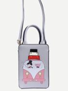 Romwe Silver Cartoon Print Box Tote Bag With Strap